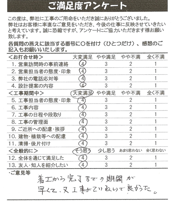 名東区 O様：お客様アンケート